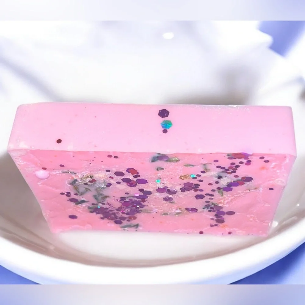 Cherry lime SHIMMER soap handmade goat milk & oatmeal butter 2x3in 4.5oz